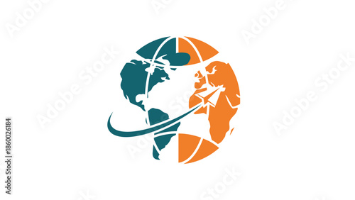 Global travel and transportation concept with world map illustration.