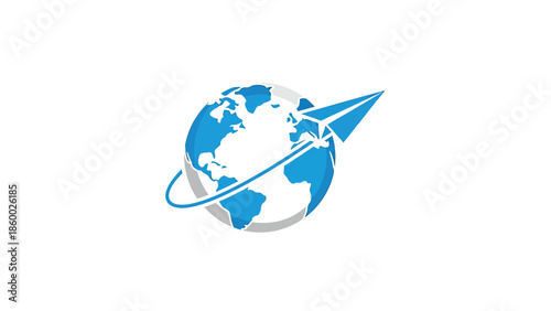 Global travel concept with paper airplane and planet earth illustration.