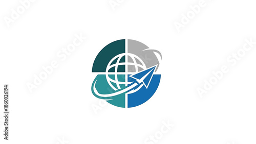 Global travel and transportation concept with a world globe and airplane symbol.