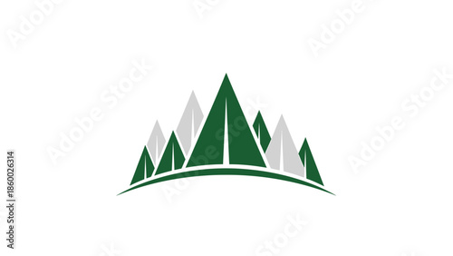 Green and white mountain range logo design on a white background, simple and clean.