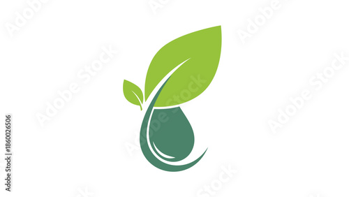 Green leaf and water drop logo representing nature and environment.