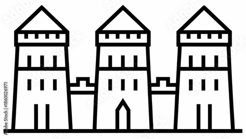 Medieval castle with three towers and battlements