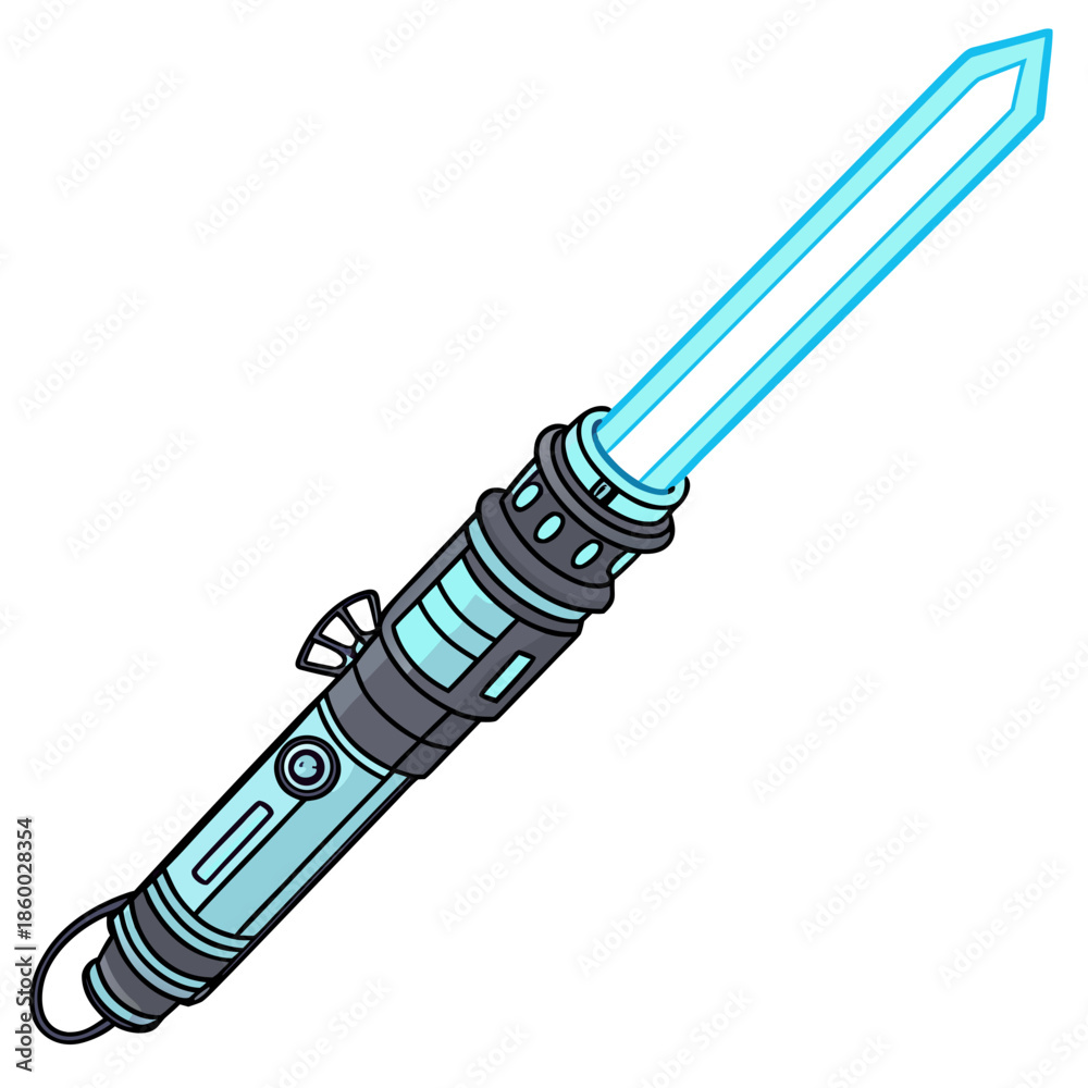 Obraz premium A brightly colored illustration depicts a futuristic lightsaber with a vibrant blue blade and detailed hilt design showcasing its power