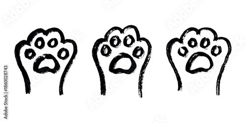 Set of hand drawn cute cat's paw Cat, dog, animal footprint in doodle style Single element for print, web, design, decor, greeting cards, children's prints
