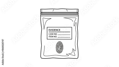 Clear evidence bag with label and fingerprint graphic.
