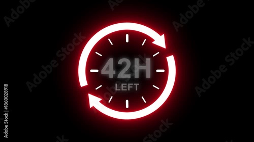 Real time countdown timer animation. Modern flat design of countdown animation on transparent background. 42 hour left. Time remaining countdown concept. Clock icon.