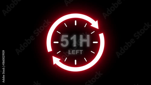 Real time countdown timer animation. Modern flat design of countdown animation on transparent background. 51 hour left. Time remaining countdown concept. Clock icon.