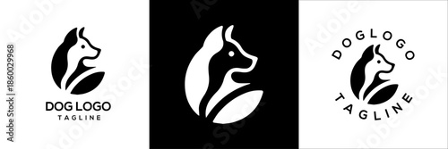 Minimalist Geometric Dog Head Logo Vector Set with Negative Space Leaf and Emblem Variations