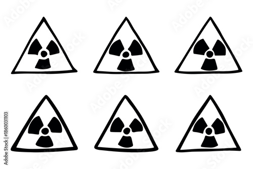Set of hand drawn radiation sign Nuclear radiation hazard symbol Radioactive danger warning doodle Radioactive waste Single element for print, web, design, decor