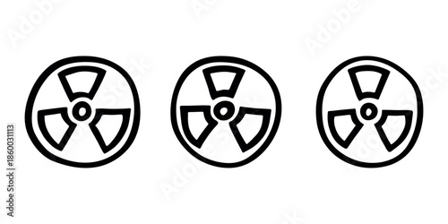 Set of hand drawn radiation sign Nuclear radiation hazard symbol Radioactive danger warning doodle Radioactive waste Single element for print, web, design, decor