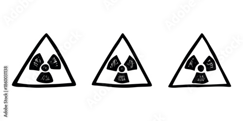 Set of hand drawn radiation sign Nuclear radiation hazard symbol Radioactive danger warning doodle Radioactive waste Single element for print, web, design, decor