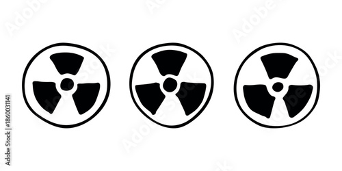 Set of hand drawn radiation sign Nuclear radiation hazard symbol Radioactive danger warning doodle Radioactive waste Single element for print, web, design, decor