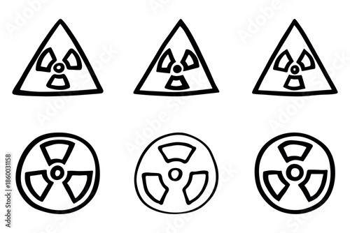 Set of hand drawn radiation sign Nuclear radiation hazard symbol Radioactive danger warning doodle Radioactive waste Single element for print, web, design, decor