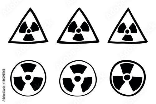 Set of hand drawn radiation sign Nuclear radiation hazard symbol Radioactive danger warning doodle Radioactive waste Single element for print, web, design, decor