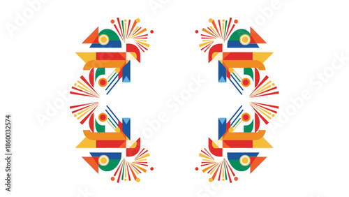 Colorful decorative frames and borders with a Chinese New Year 2026 theme arranged in a symmetrical pattern on a white background with vibrant red, orange, and yellow hues.