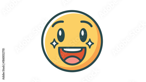 Joyful emoji with sparkling eyes and wide open mouth expressing happiness and excitement.