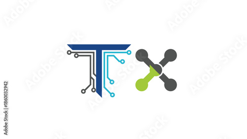 Innovative tech logo design featuring the letters T and X, modern and sleek.