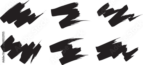 Six diverse abstract dark gray brush stroke graphic resources.