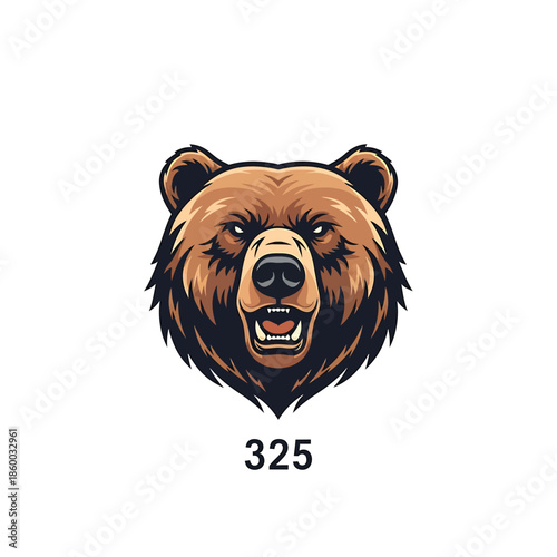 Intense bear face illustration, showcasing a powerful and intimidating grizzly bear with open mouth.