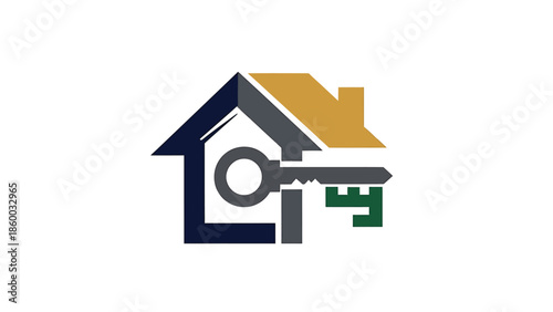 House and key logo design representing real estate and property ownership.
