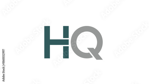 HQ logo design featuring teal and gray letters on white background.