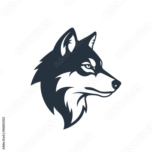 Intense black wolf head profile with focused gaze and sharp features.