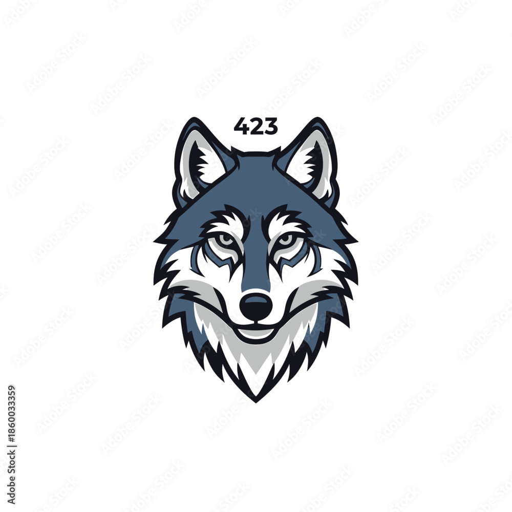 Fototapeta premium Intense wolf head illustration with sharp features and piercing gaze, number 423.