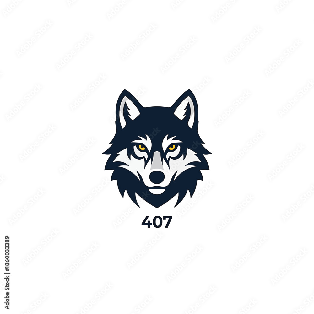 Fototapeta premium Intense wolf head illustration with sharp features and piercing yellow eyes, number 407.