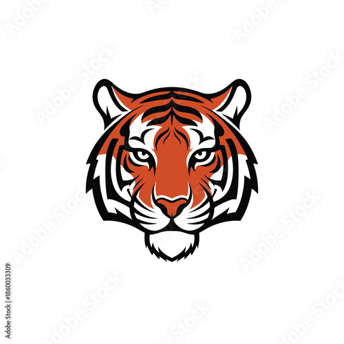 Intense tiger face illustration showcasing strength and focus, perfect for design.