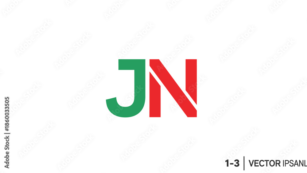 Fototapeta premium JN logo design with green and red color combination, simple and modern.