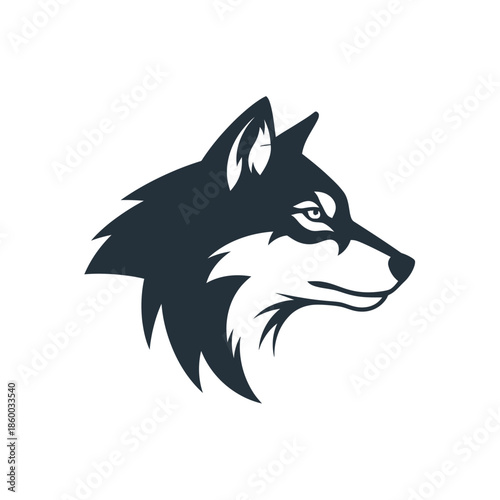 Intense wolf head profile illustration, showcasing sharp features and a determined gaze, perfect for design.