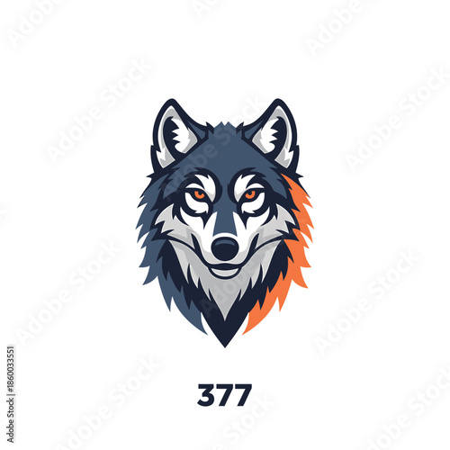 Intense wolf illustration with detailed fur and piercing eyes, front view.