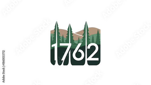 Logo design featuring the number 1762 with a mountain and tree illustration.