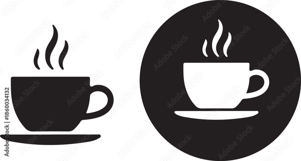 Obraz premium Cup of coffee icon Coffe or tea cups vector icon collection. Cup hot icons design. Black silhouette collection for cafe logo, coffee shop branding, menu design or hot drink element.