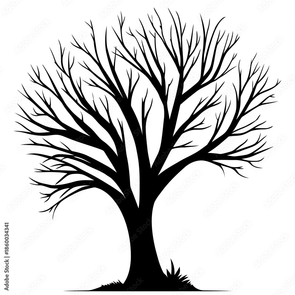 Obraz premium Vector Art flat black tree logo illustration on transparent background for nature design and branding