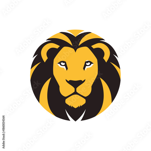 Majestic lion head logo design with golden mane and fierce expression, perfect for branding.