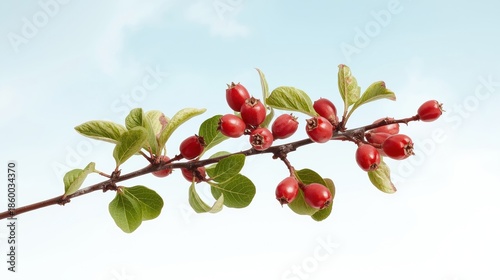 Branch with blooming red berries