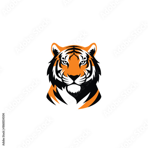 Majestic tiger head illustration showcasing vibrant orange and black stripes, fierce gaze.