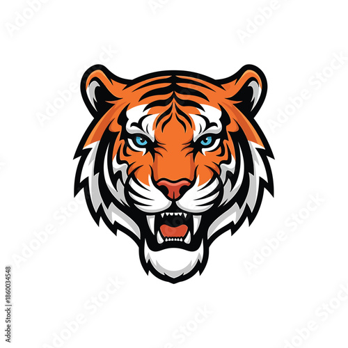 Majestic tiger head illustration showcasing vibrant orange and black stripes with intense gaze.