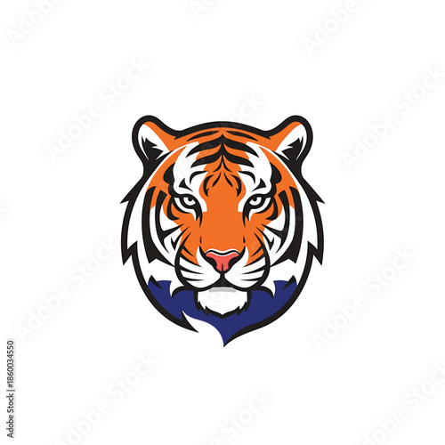 Majestic tiger head illustration showcasing vibrant orange and black stripes, intense gaze.