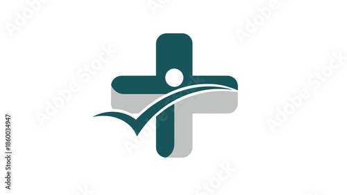 Medical cross symbol with checkmark, representing healthcare and wellness services.