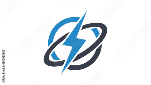 Modern electric energy logo with lightning bolt and orbits.