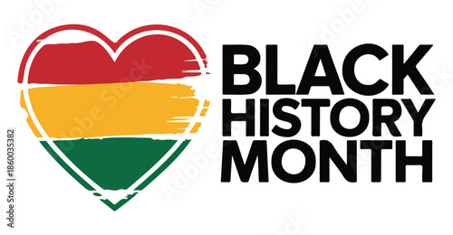 Black History Month Heart Logo with African American Flag Colors Vectot on a White Background