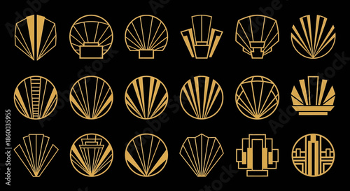 Art Deco Golden Fan Elements Collection.