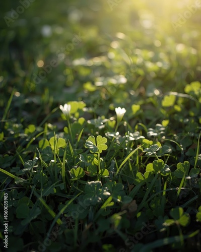 Sunlit field of clover