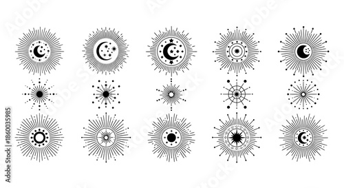 Celestial Sun and Moon Ornaments with Intricate Designs.