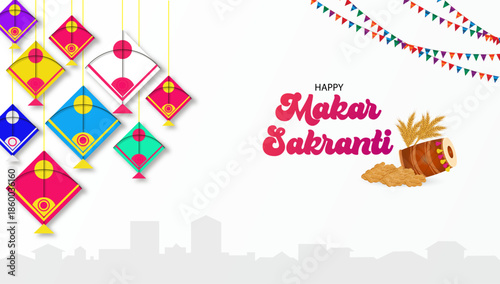 Tableau sur toile Happy Makar Sankranti Creative Social Media Post, Web Banner, Greeting, Print ba