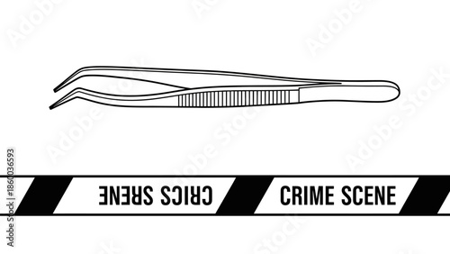 Forensic Tweezers and Crime Scene Tape Illustration.