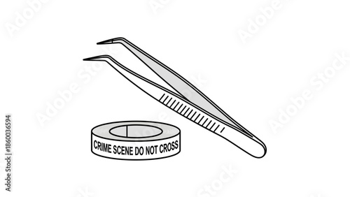 Forensic Tweezers and Crime Scene Tape Illustration.