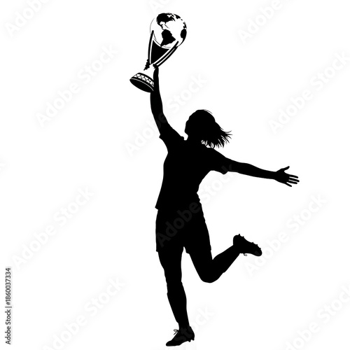 silhouette soccer player celebrating victory with trophy clip art preview